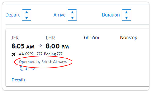 aa.com codeshare flight example